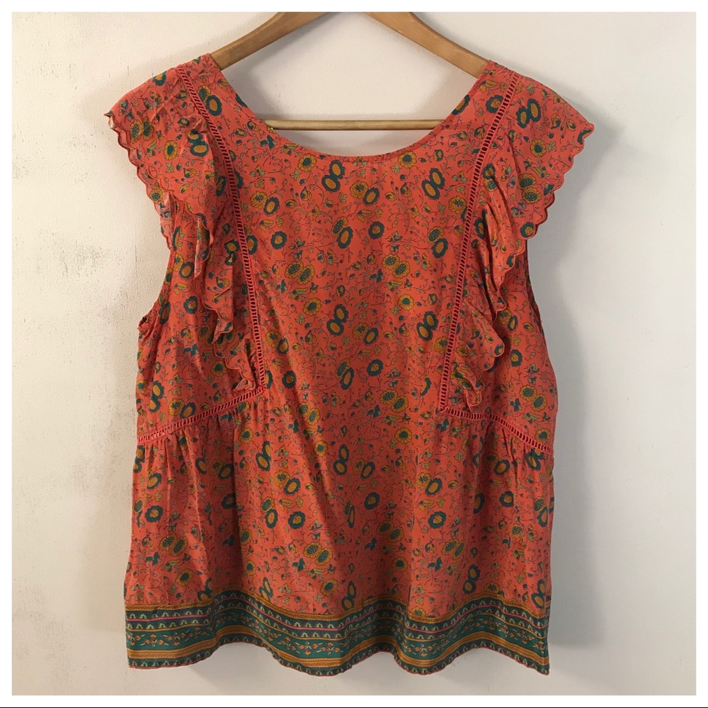 ‼️SOLD‼️Sézane Red Orange Amande Floral Blouse